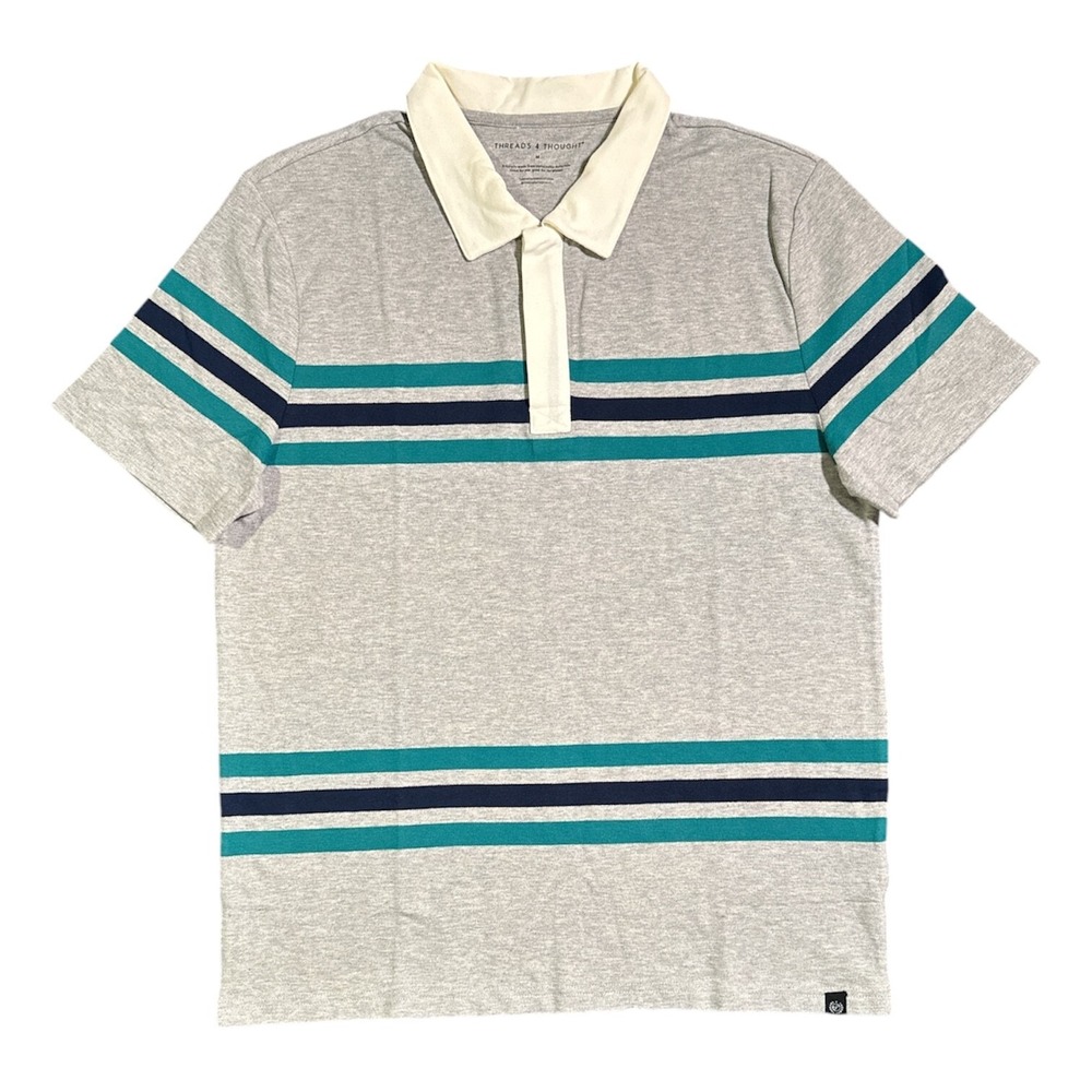 Threads 4 Thought Men's M Ashby Pique Polo Gray Striped Sustainable Shirt |‎ NEW